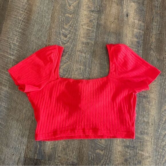 SHEIN Top Ribbed Crop Red Tie Front Festival Party Stretch - Picture 5 of 9